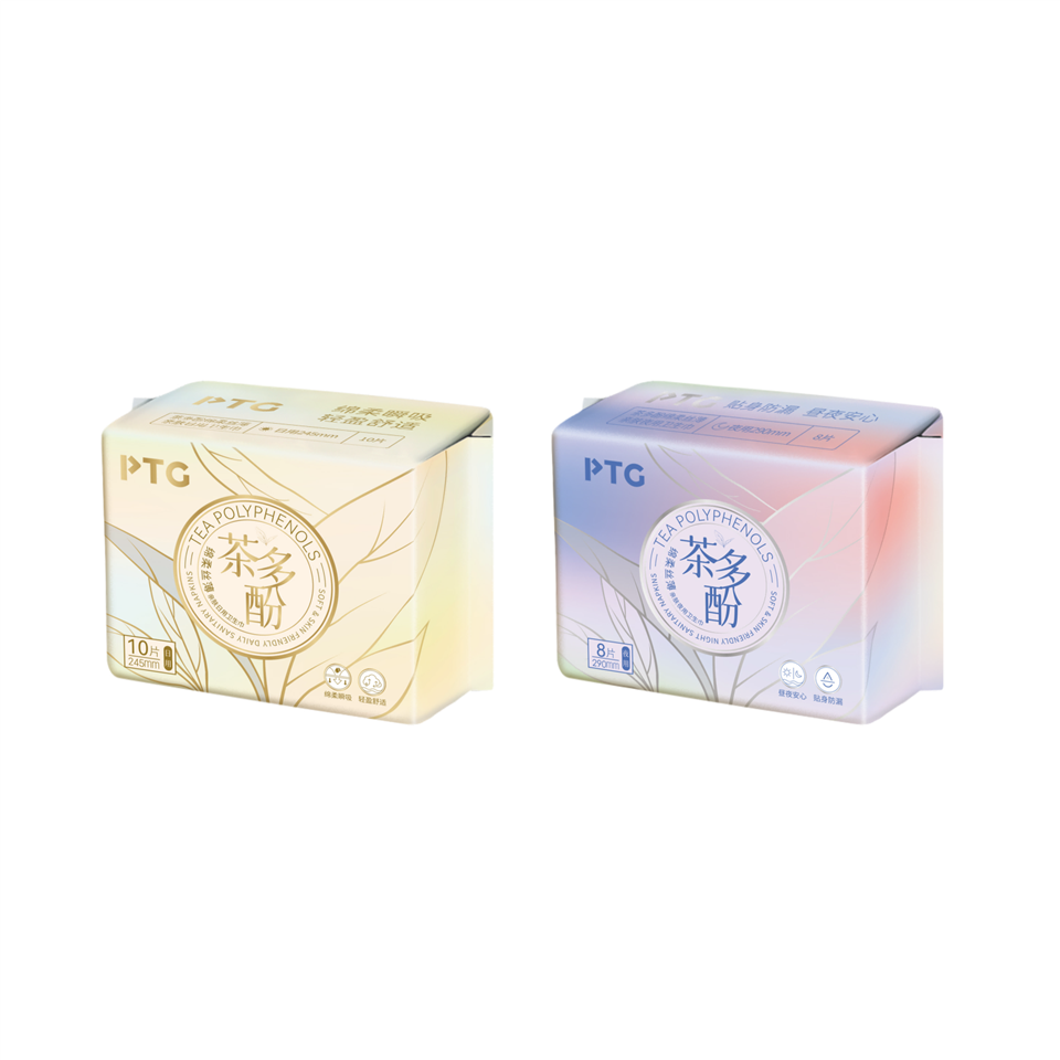 Te PTG Polyphenol Meddal Silk Tenau Croen Napcynnau Glanweithdra Dyddiol Cyfeillgar